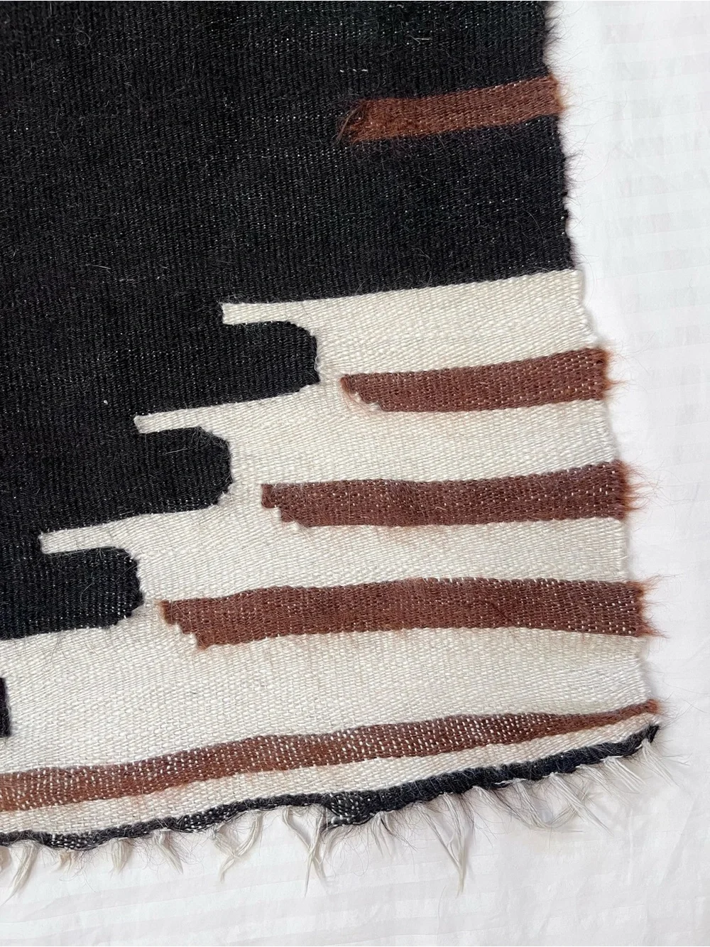 Midcentury Geometric Turkish Siirt Blanket | Goat Mohair, Brown | Small Accent